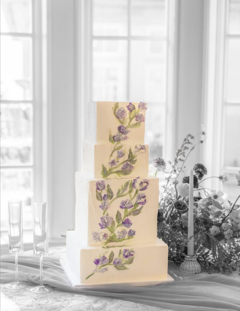 Lavender details 3 layer wedding cake