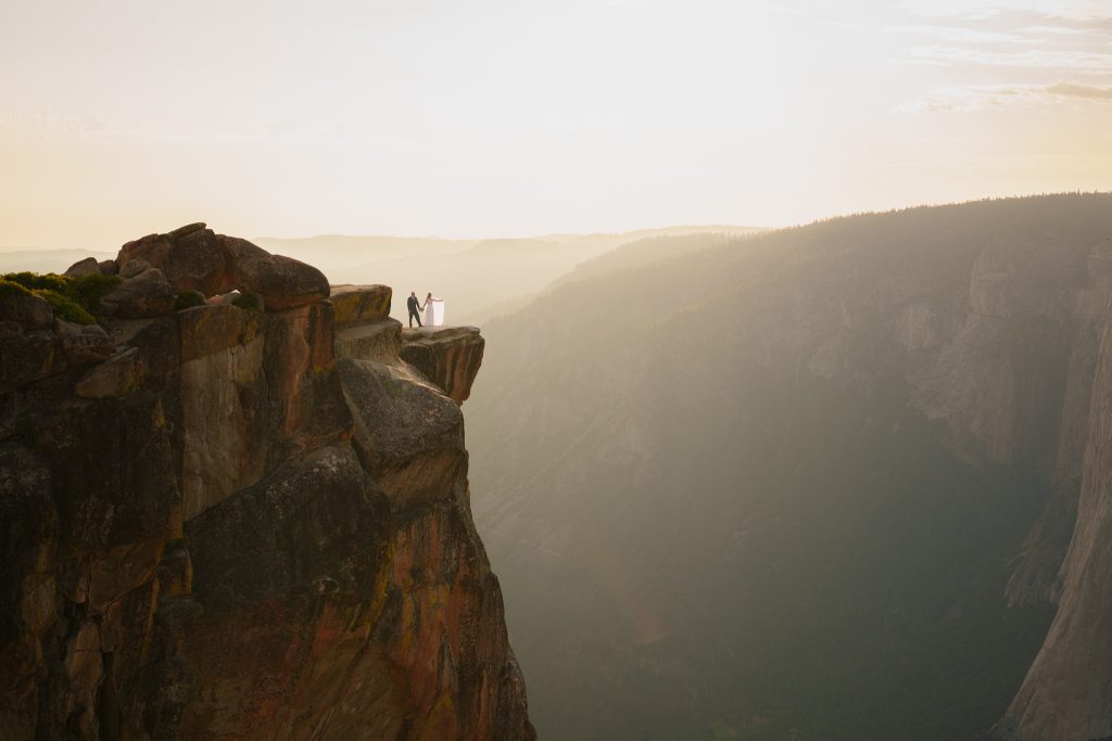 Yosemite National Park Taft Point Elopement Couple at Golden Hour